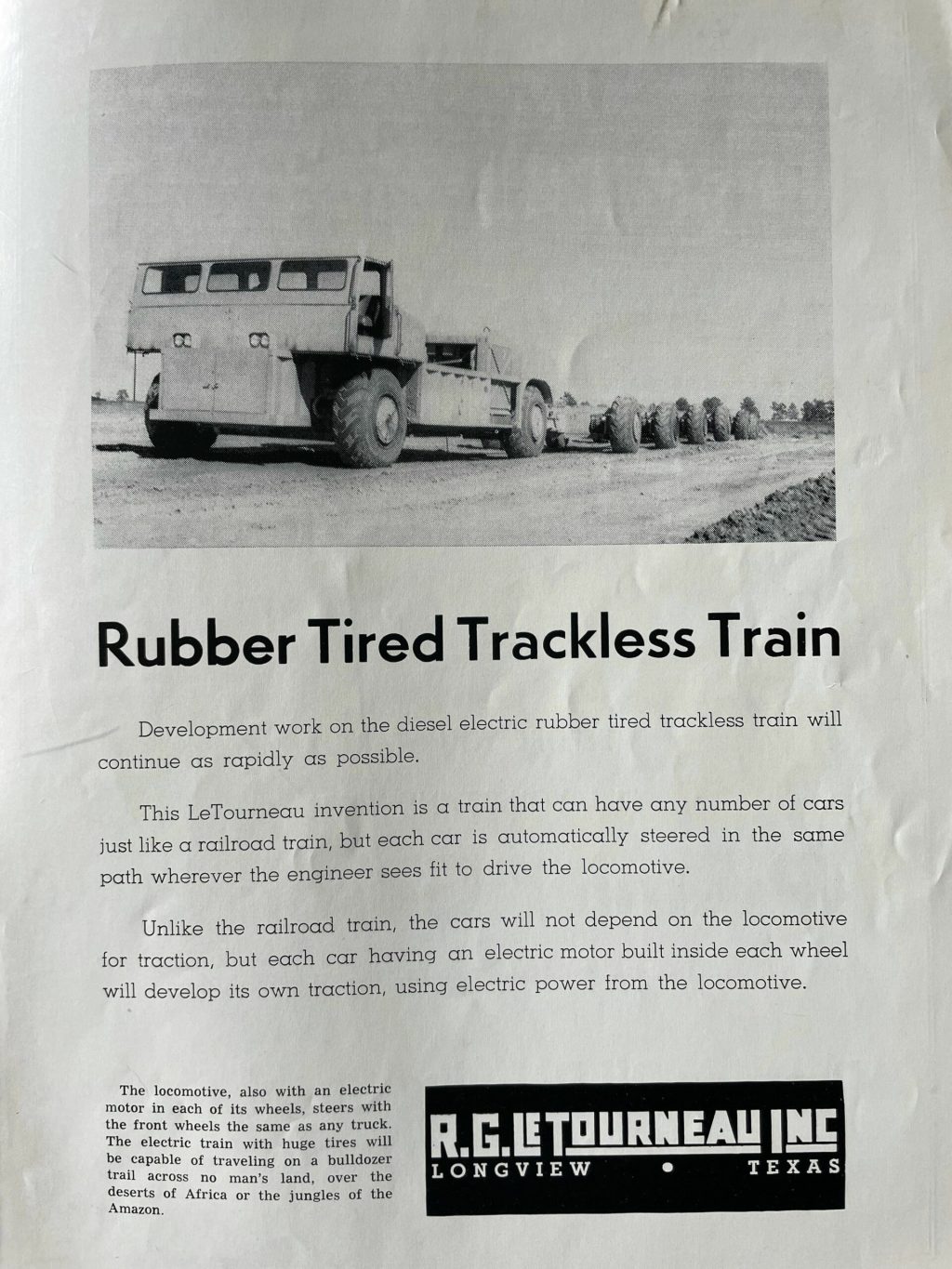 Tournatrain “Rubber Tires Trackless Train”&nbsp;Advertisement
