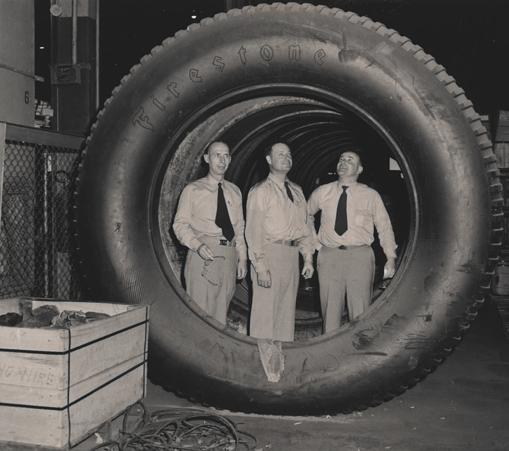 TRADCOM Visitors Inspect Firestone’s 120x48x68&nbsp;Tires
